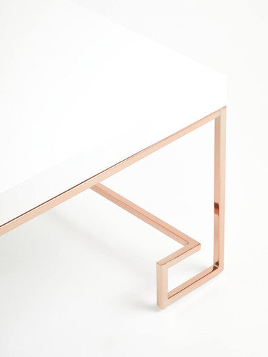 Orsina Allure White High Gloss Coffee Table with Rose Gold Legs
