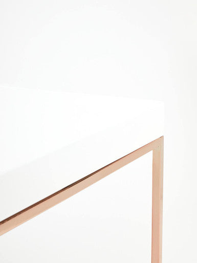 Orsina Allure White High Gloss Coffee Table with Rose Gold Legs