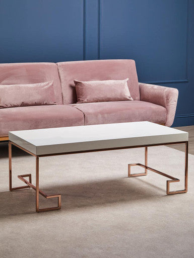 Orsina Allure White High Gloss Coffee Table with Rose Gold Legs