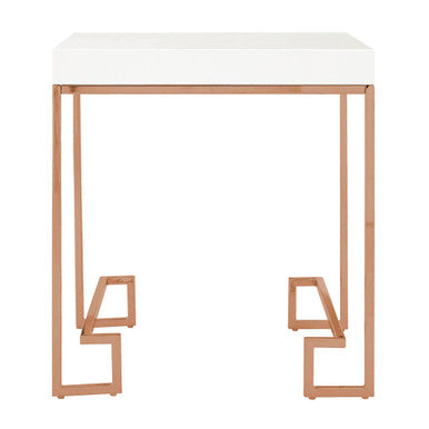 Orsina Allure End Table – White High Gloss & Rose Gold Stainless Steel