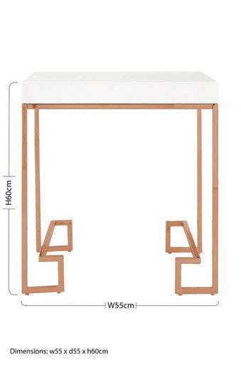 Orsina Allure End Table – White High Gloss & Rose Gold Stainless Steel