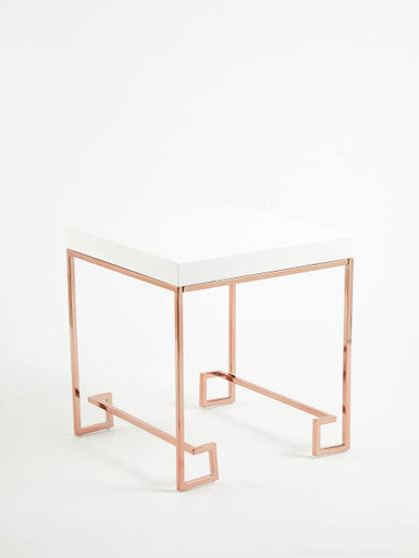 Orsina Allure End Table – White High Gloss & Rose Gold Stainless Steel