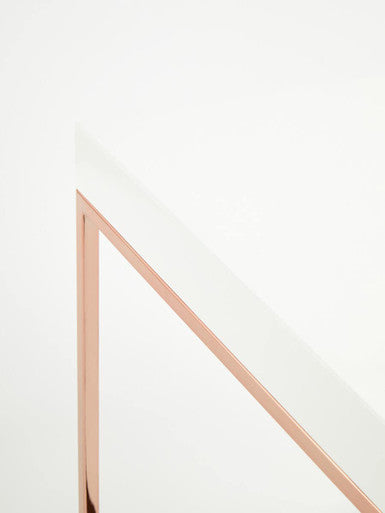 Orsina Allure End Table – White High Gloss & Rose Gold Stainless Steel