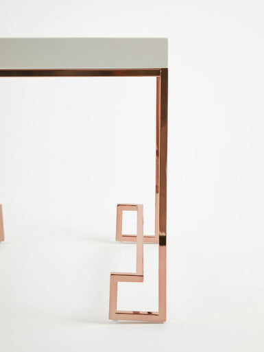 Orsina Allure End Table – White High Gloss & Rose Gold Stainless Steel