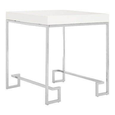 Orsina Allure Modern End Table – White High Gloss and Chrome Steel