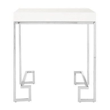 Orsina Allure Modern End Table – White High Gloss and Chrome Steel