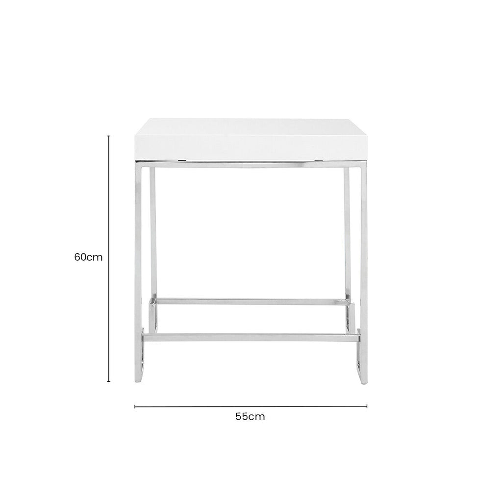 Orsina Allure Modern End Table – White High Gloss and Chrome Steel