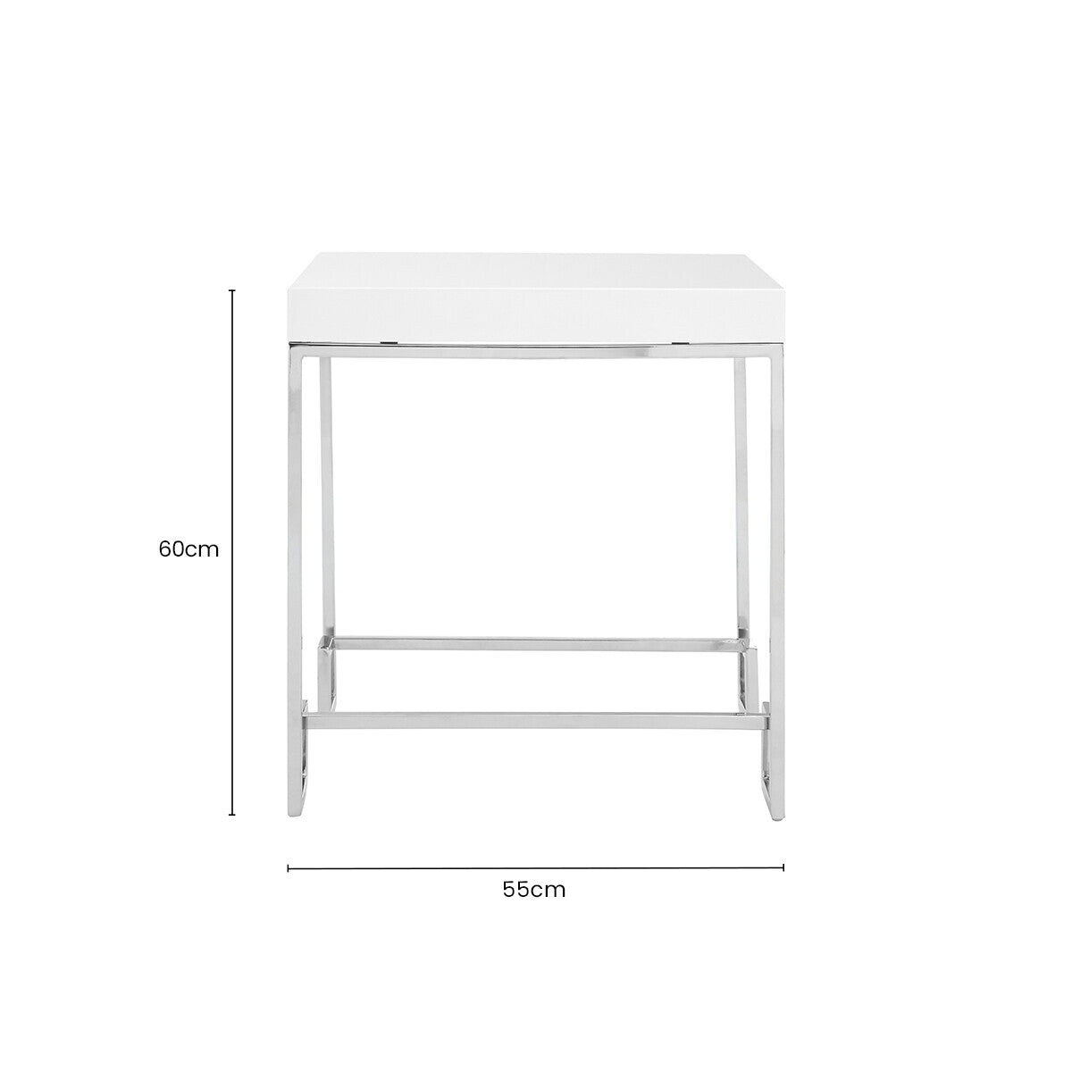 Orsina Allure Modern End Table – White High Gloss and Chrome Steel
