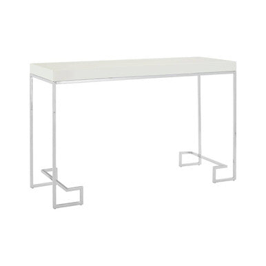 Orsina Allure White High Gloss Console Table with Silver Chrome Legs