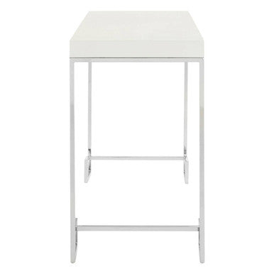 Orsina Allure White High Gloss Console Table with Silver Chrome Legs