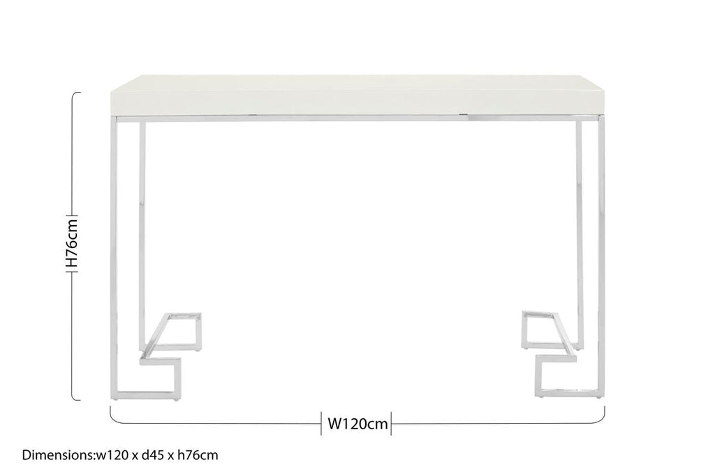 Orsina Allure White High Gloss Console Table with Silver Chrome Legs