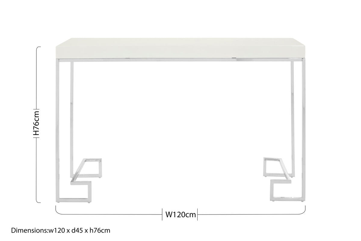 Orsina Allure White High Gloss Console Table with Silver Chrome Legs