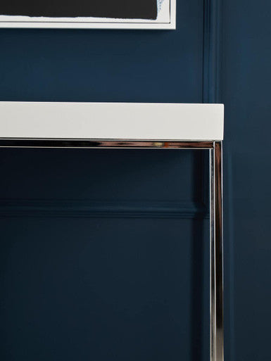 Orsina Allure White High Gloss Console Table with Silver Chrome Legs