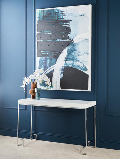 Orsina Allure White High Gloss Console Table with Silver Chrome Legs
