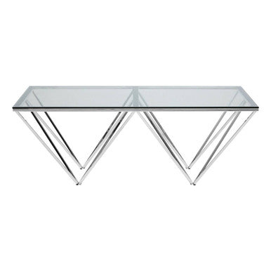 Orsina Allure Glass Coffee Table – Chrome Triangular Base, Modern
