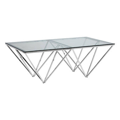 Orsina Allure Glass Coffee Table – Chrome Triangular Base, Modern