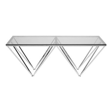 Orsina Allure Glass Coffee Table – Chrome Triangular Base, Modern