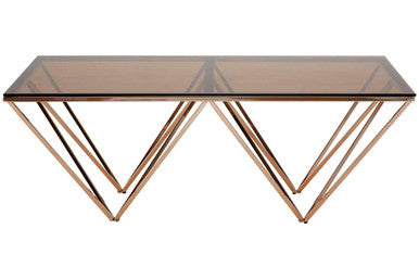 Orsina Allure Coffee Table – Red Tinted Glass & Champagne Metal Legs
