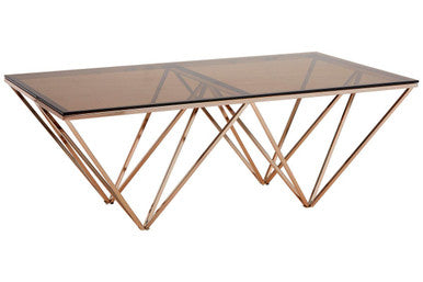 Orsina Allure Coffee Table – Red Tinted Glass & Champagne Metal Legs
