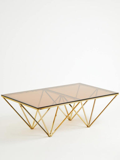 Orsina Allure Coffee Table – Red Tinted Glass & Champagne Metal Legs