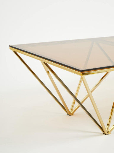Orsina Allure Coffee Table – Red Tinted Glass & Champagne Metal Legs