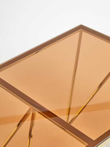 Orsina Allure Coffee Table – Red Tinted Glass & Champagne Metal Legs