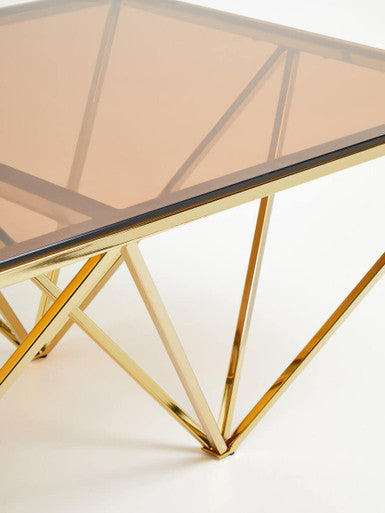 Orsina Allure Coffee Table – Red Tinted Glass & Champagne Metal Legs