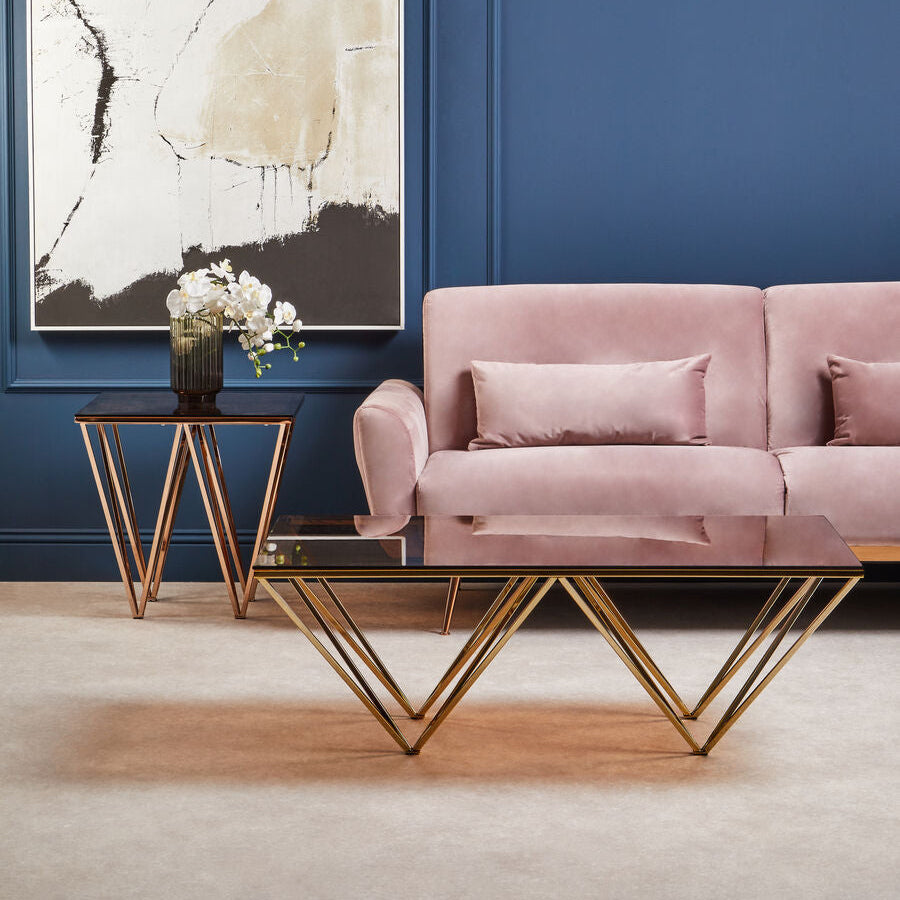 Orsina Allure Coffee Table – Red Tinted Glass & Champagne Metal Legs