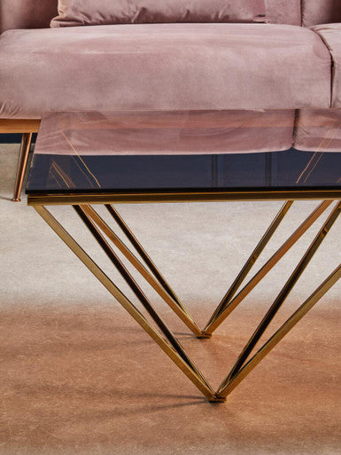 Orsina Allure Coffee Table – Red Tinted Glass & Champagne Metal Legs