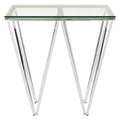 Orsina Allure Chrome End Table – Clear Tempered Glass & Geometric Base
