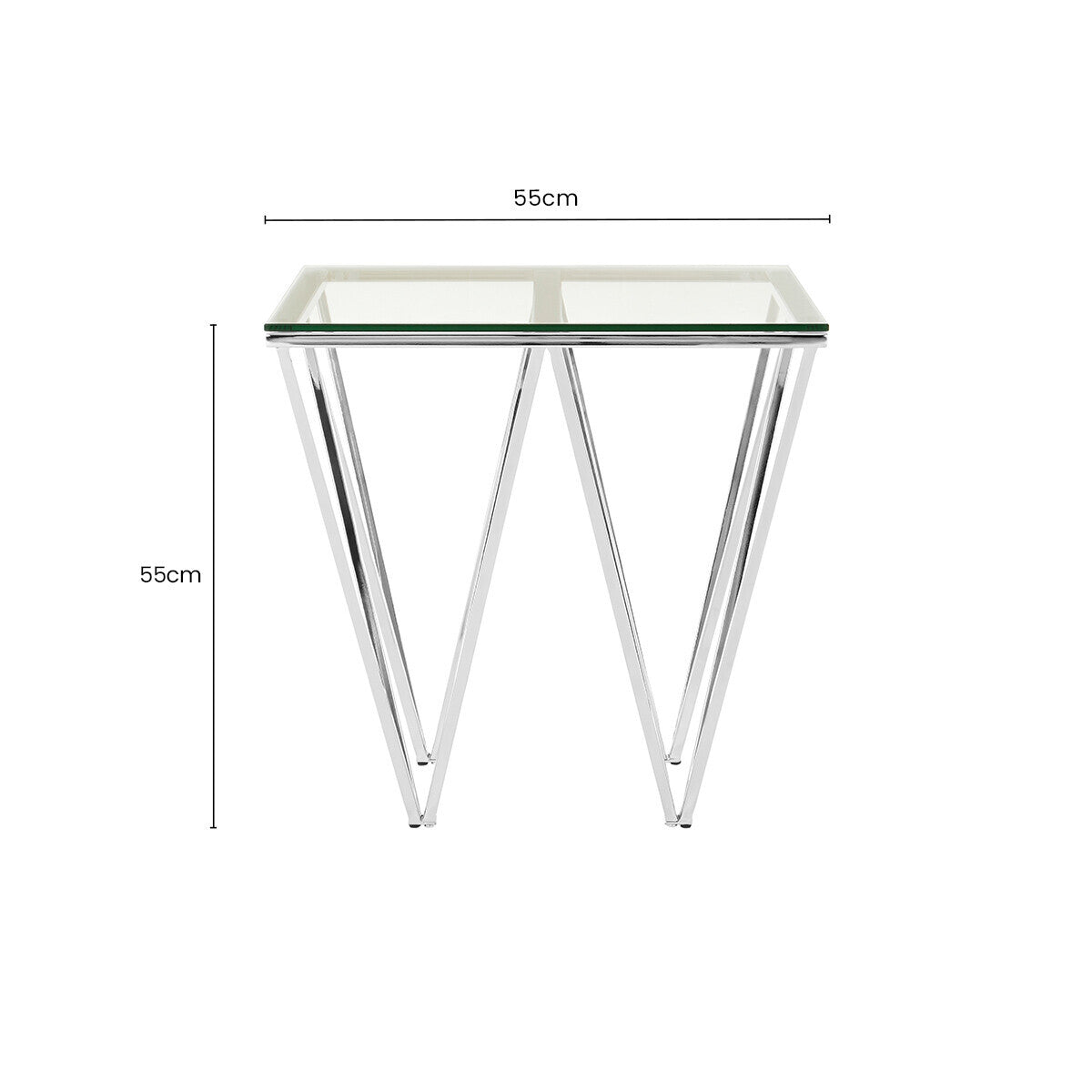 Orsina Allure Chrome End Table – Clear Tempered Glass & Geometric Base