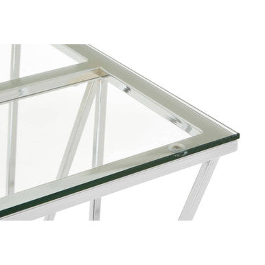 Orsina Allure Chrome End Table – Clear Tempered Glass & Geometric Base