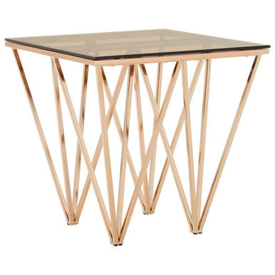 Orsina Glass End Table – Rose Gold Prismatic Legs Modern Side Table