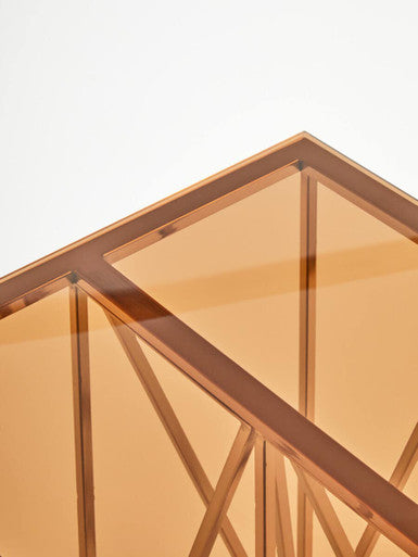 Orsina Glass End Table – Rose Gold Prismatic Legs Modern Side Table