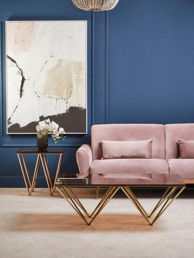 Orsina Glass End Table – Rose Gold Prismatic Legs Modern Side Table