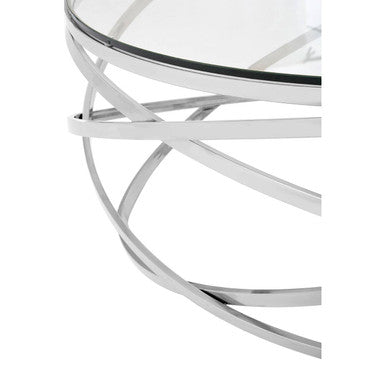 Orsina Allure Round Glass Coffee Table | Silver Swirl Stainless Steel