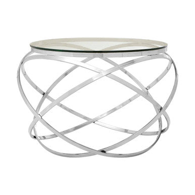 Orsina Allure Round Glass End Table – Silver Stainless Steel Base