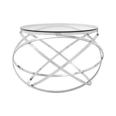 Orsina Allure Round Glass End Table – Silver Stainless Steel Base