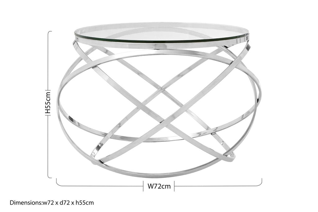 Orsina Allure Round Glass End Table – Silver Stainless Steel Base