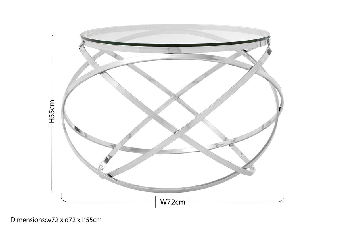 Orsina Allure Round Glass End Table – Silver Stainless Steel Base