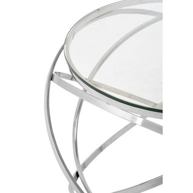 Orsina Allure Round Glass End Table – Silver Stainless Steel Base