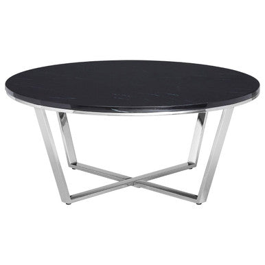 Orsina Allure Round Black Faux Marble Coffee Table | Chrome Legs