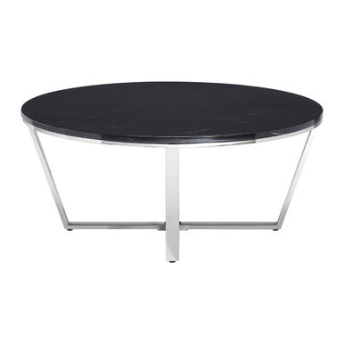 Orsina Allure Round Black Faux Marble Coffee Table | Chrome Legs