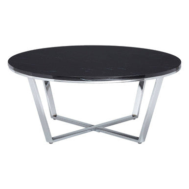 Orsina Allure Round Black Faux Marble Coffee Table | Chrome Legs