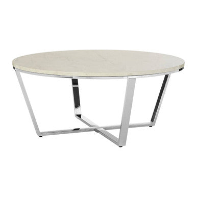 Orsina Allure Round White Faux Marble Coffee Table with Chrome Legs