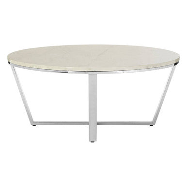 Orsina Allure Round White Faux Marble Coffee Table with Chrome Legs