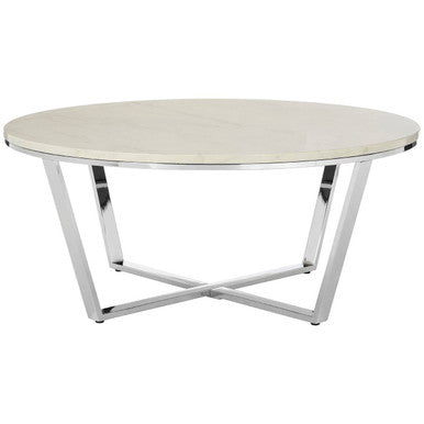 Orsina Allure Round White Faux Marble Coffee Table with Chrome Legs