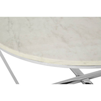 Orsina Allure Round White Faux Marble Coffee Table with Chrome Legs