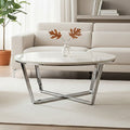 Orsina Allure Round White Faux Marble Coffee Table with Chrome Legs
