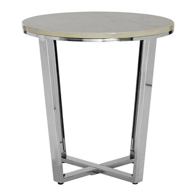 Orsina Allure Round White Faux Marble End Table with Chrome Legs